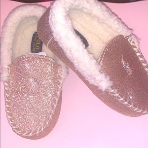 #PoloRalphLauren Gold glitter toddler slippers